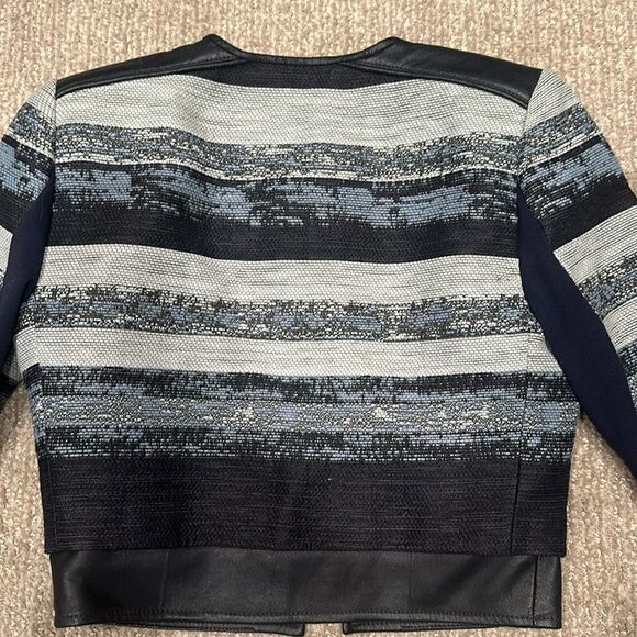 BCBG BCBGMAXAZRIA Nixon Moto Stripe Leather Trim Cropped Jacket Suit Blue XS - Picture 5 of 7